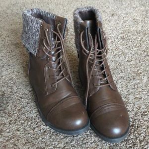 Charlotte Russe Knit Foldover Brown Combat Boots